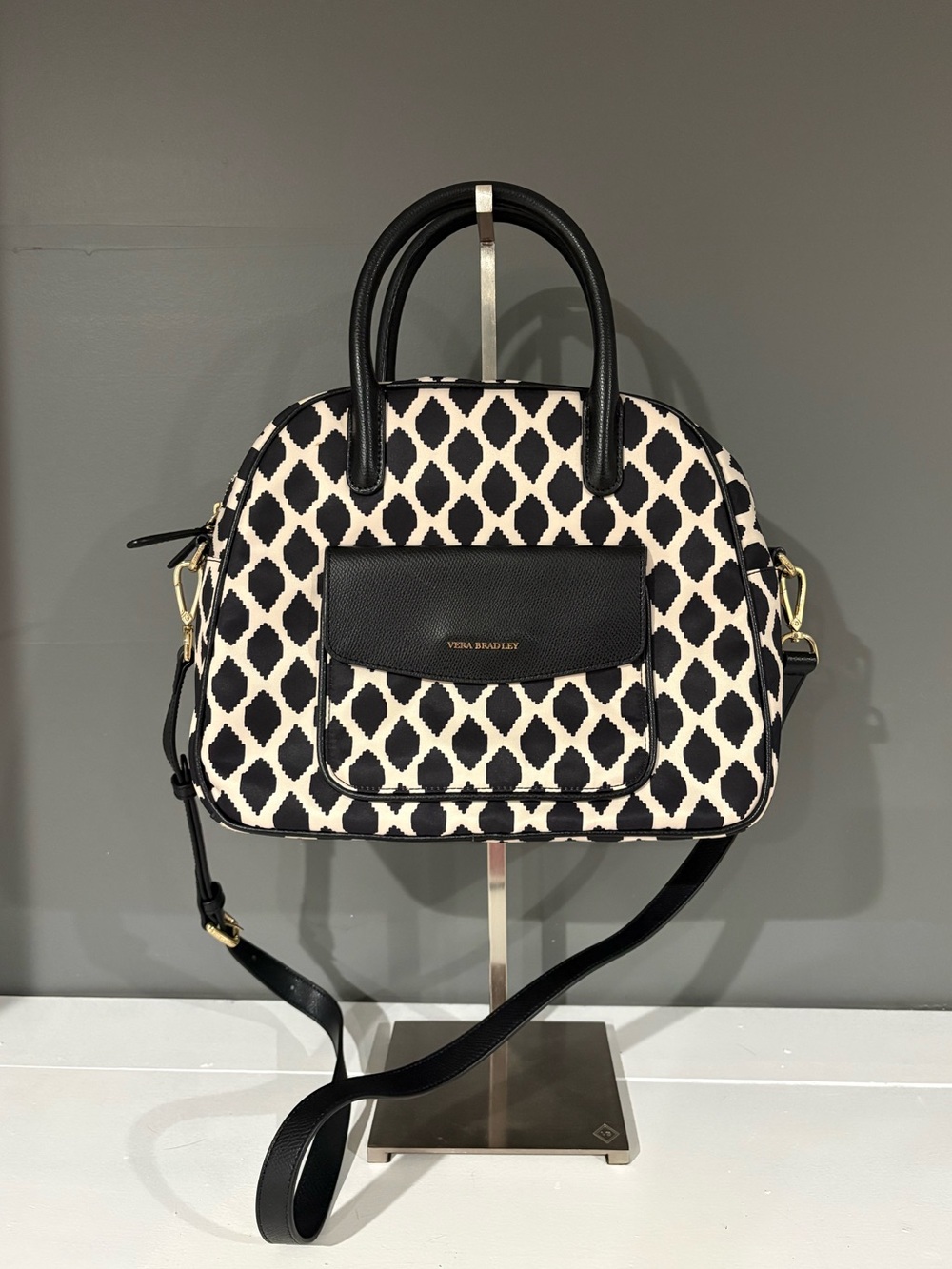 Vera Bradley Black and Cream Bowler Satchel